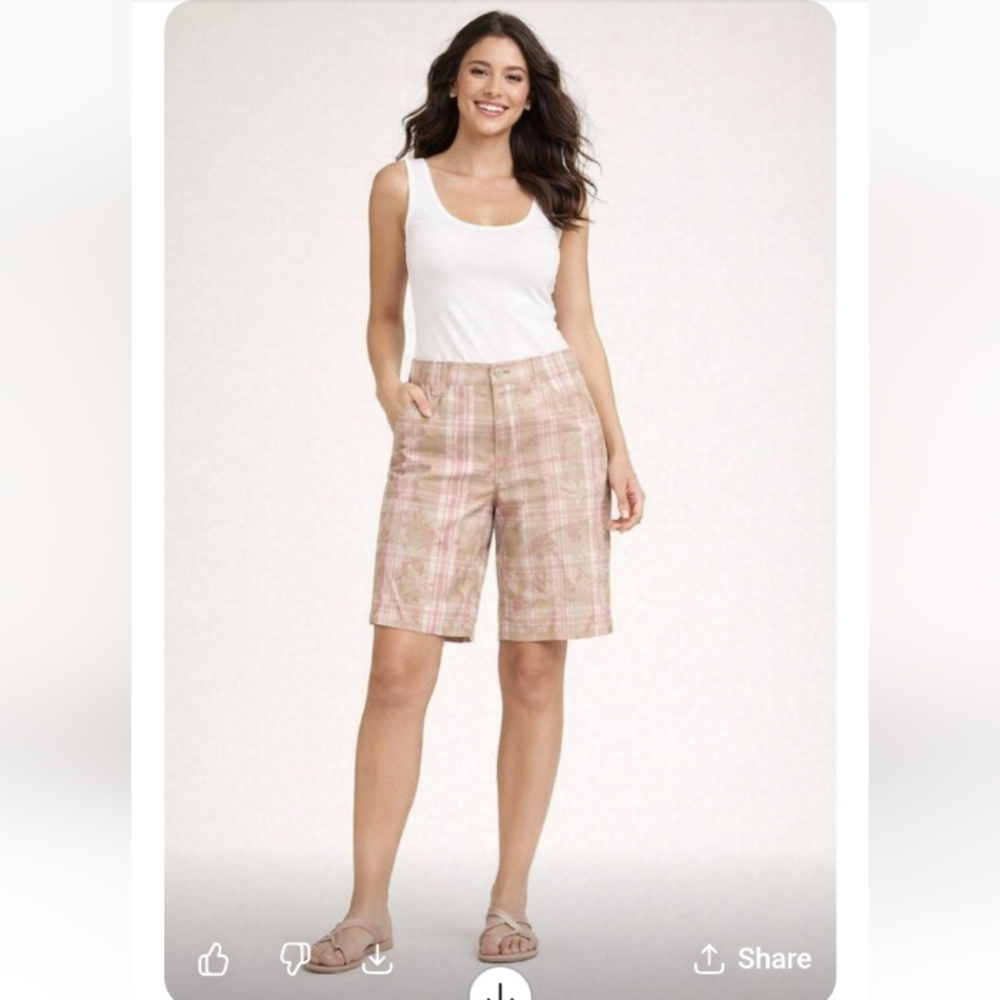 So Wear It Declare It Pink & Khaki Floral Plaid Bermuda Shorts | NWT | Size 13